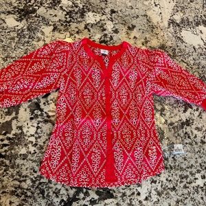 CAbi XS red eyelet blouse NWT in package